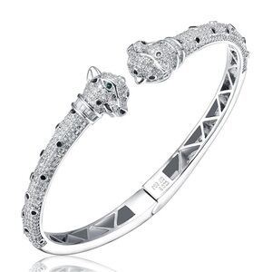 Rachel Glauber RA Cubic Zirconia White Gold Plated Panther Bangle Bracelet ~ New